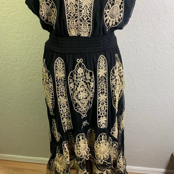 BOSTON PROPER Dress NWT‎ XLarge V-Neckline Smocked High Low Metallic Lace Inset - Picture 7 of 16